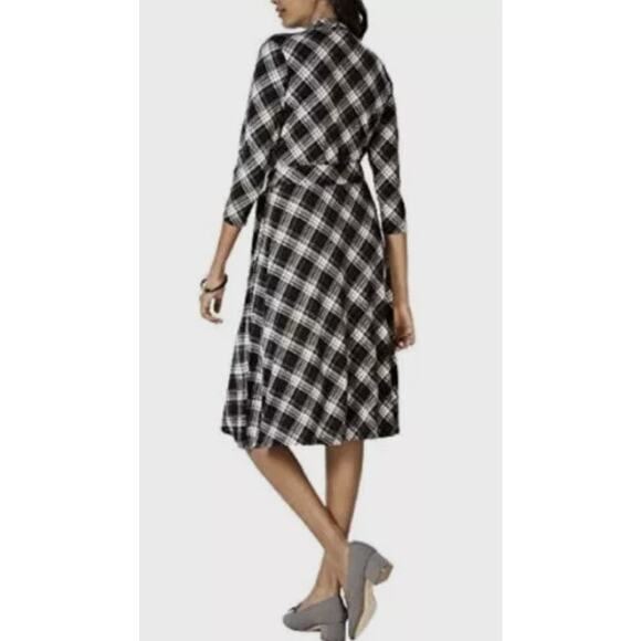 Charter Club Black/White Check Plaid V-Neck Dress Deep Black WMNS S Fit & Flare - Picture 2 of 8